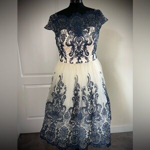 Blue and cream lace dress